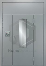Подъездная дверь со стеклом и верхней фрамугой фото