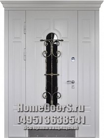 Белая дверь с боковой вставкой со стеклом и ковкой  фото