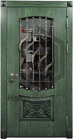 Входная дверь со стеклом и ковкой №38 фото