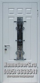 Дверь со стеклом и ковкой белого цвета фото