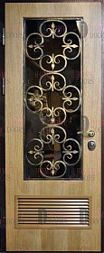 Металлическая дверь в котельную со стеклом и ковкой фото
