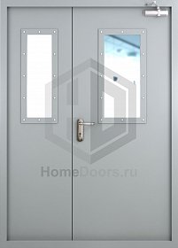 Двупольная противопожарная дверь EI-60 со стеклопакетами фото